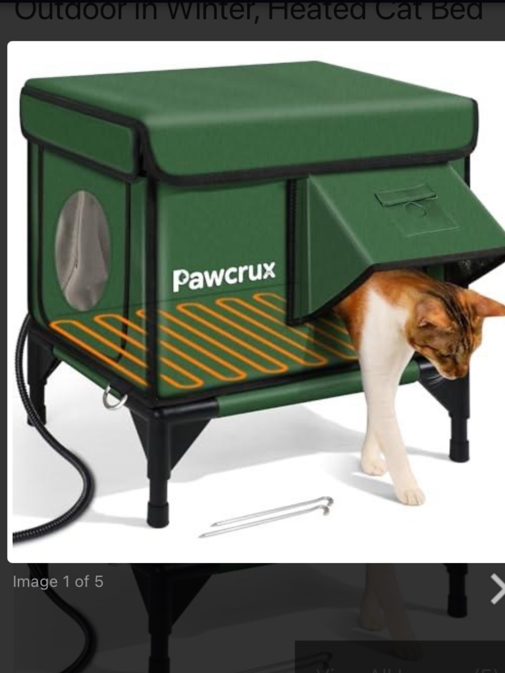 Pawcrux Waterproof Green Elevated Heated Cat Shelter House